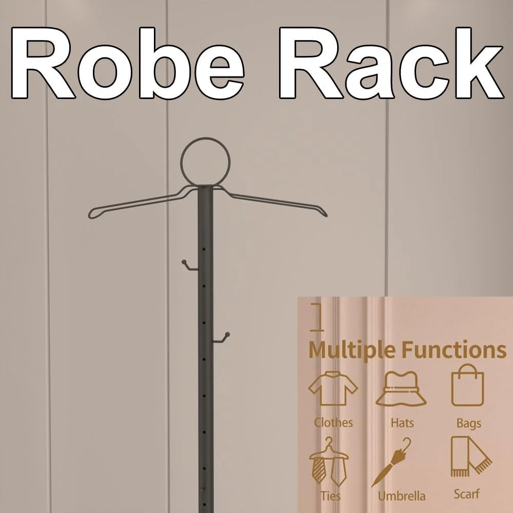 جالباسی فلزی ایستاده با پایه عود، استند آویز لباس ورودی با 2 قلاب، مناسب برای ردا، کت، کلاه، شال، لباس و کیف دستی، قابل استفاده در منزل، اتاق خواب، هتل (مشکی b)