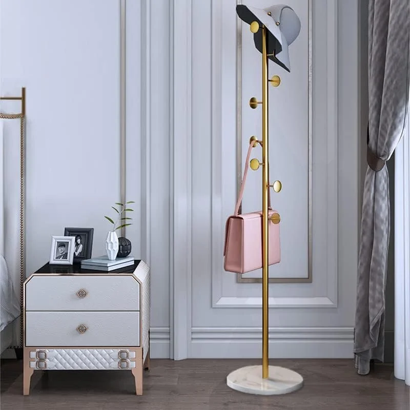 جالباسی فلزی ایستاده با پایه مرمر، جالباسی چند منظوره عمودی، جالباسی درختی ایستاده پایدار با 7 آویز، مناسب برای آویزان کردن لباس، کلاه، کیف در اتاق خواب، نشیمن و اداره