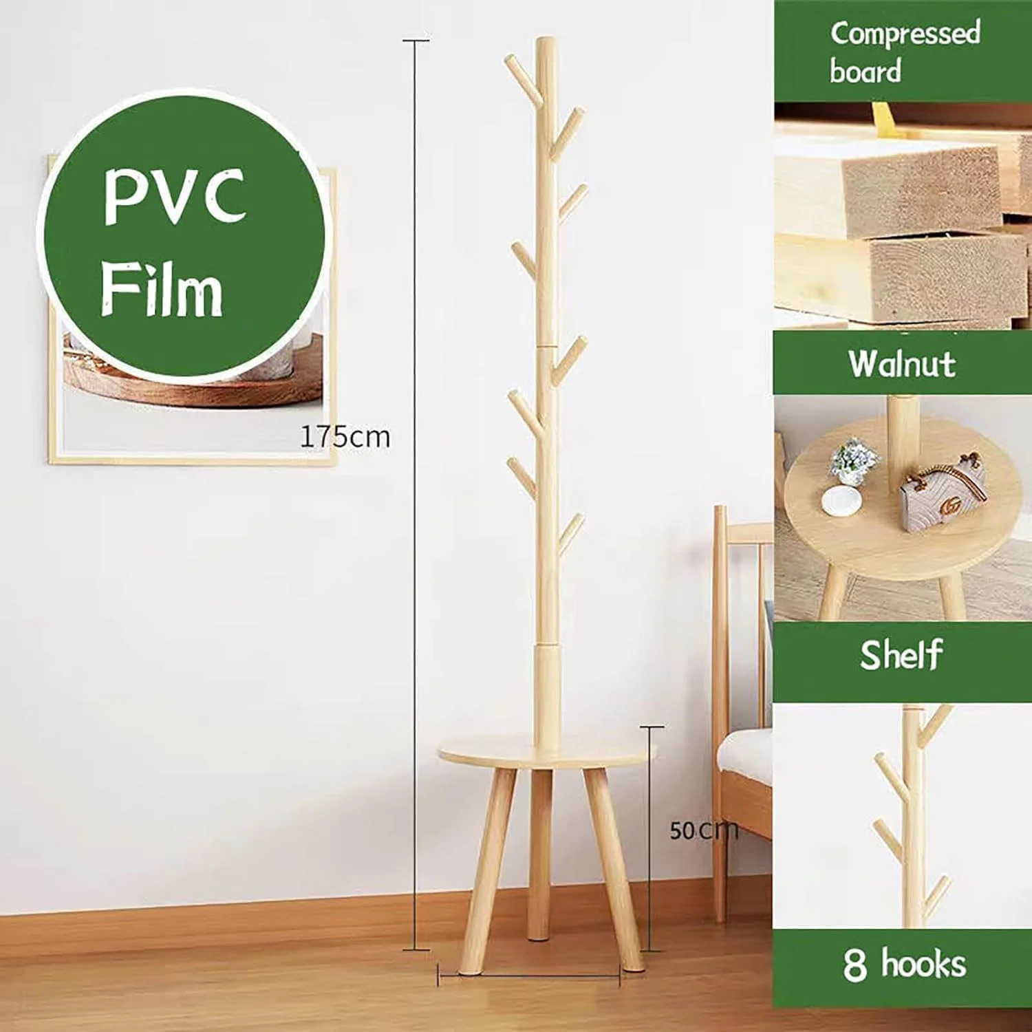 جالباسی ایستاده درختی با ۸ آویز، جالباسی مدرن، آویز لباس با پایه مثلثی و قفسه برای نگهداری، مناسب منزل، اتاق خواب و اداره (سفید)