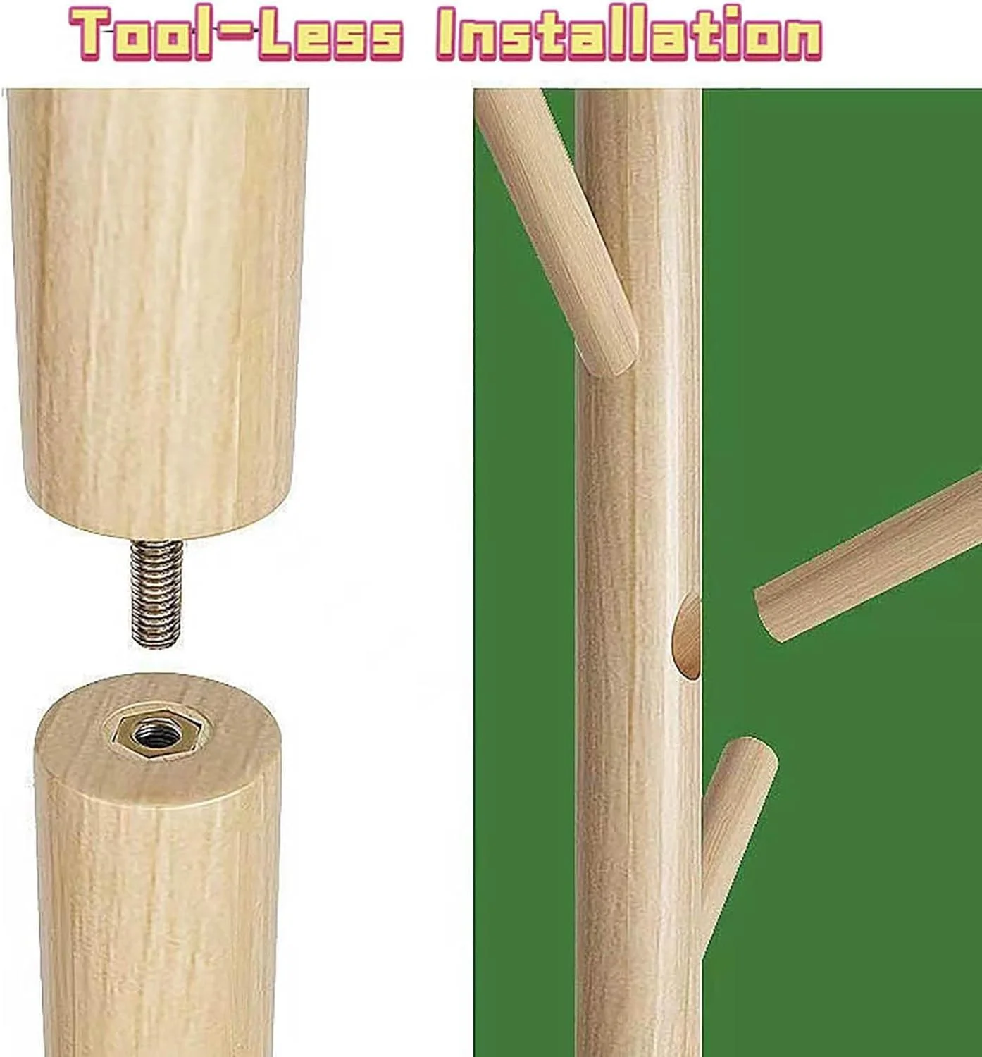 جالباسی ایستاده چوبی مدرن، جالباسی با قفسه و 8 آویز، جالباسی با پایه مثلثی و قفسه نگهداری، مناسب برای اتاق خواب منزل و اداره (سفید)