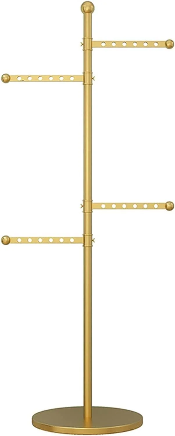 رگال لباس فلزی با طراحی ضد باد و پایه سه رنگ، میله آویز لباس، ریل لباس نفیس برای آویزان کردن لباس، کلاه و کیف (طلایی)