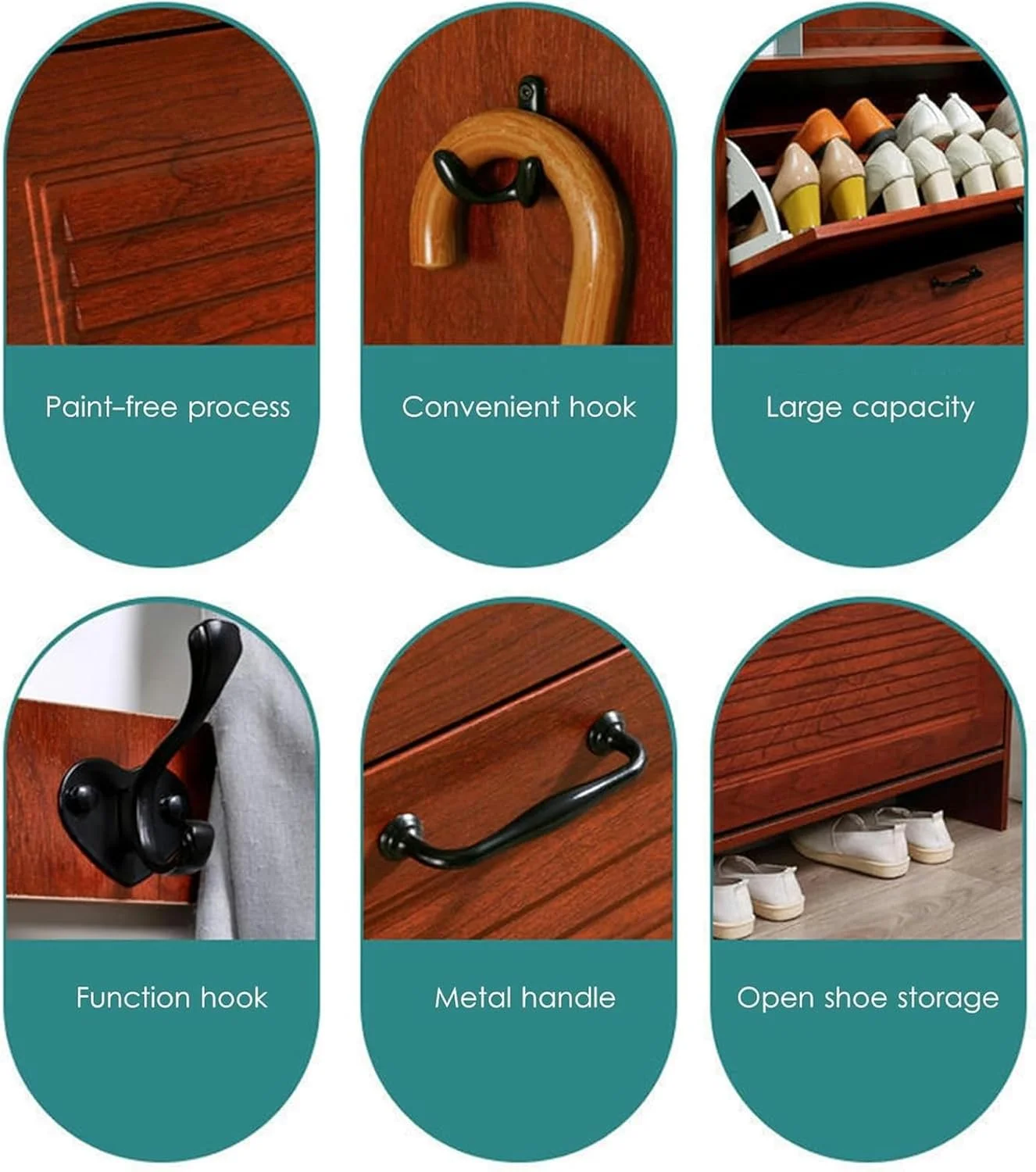 ورودی مبلمان برای نگهداری کفش با رخت آویز، قفسه کفش و قلاب برای کت، رخت آویز با کشوهای تاشو و محفظه بالایی، کمد ذخیره سازی برای ورودی (D-50X17X208Cm)