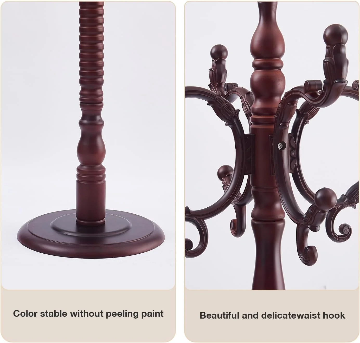 چوب لباسی ایستاده چوبی GAMNOF، آویز لباس درختی چوبی، آویز کلاه با کیفیت بالا با 14 قلاب و پایه دایره ای ثابت