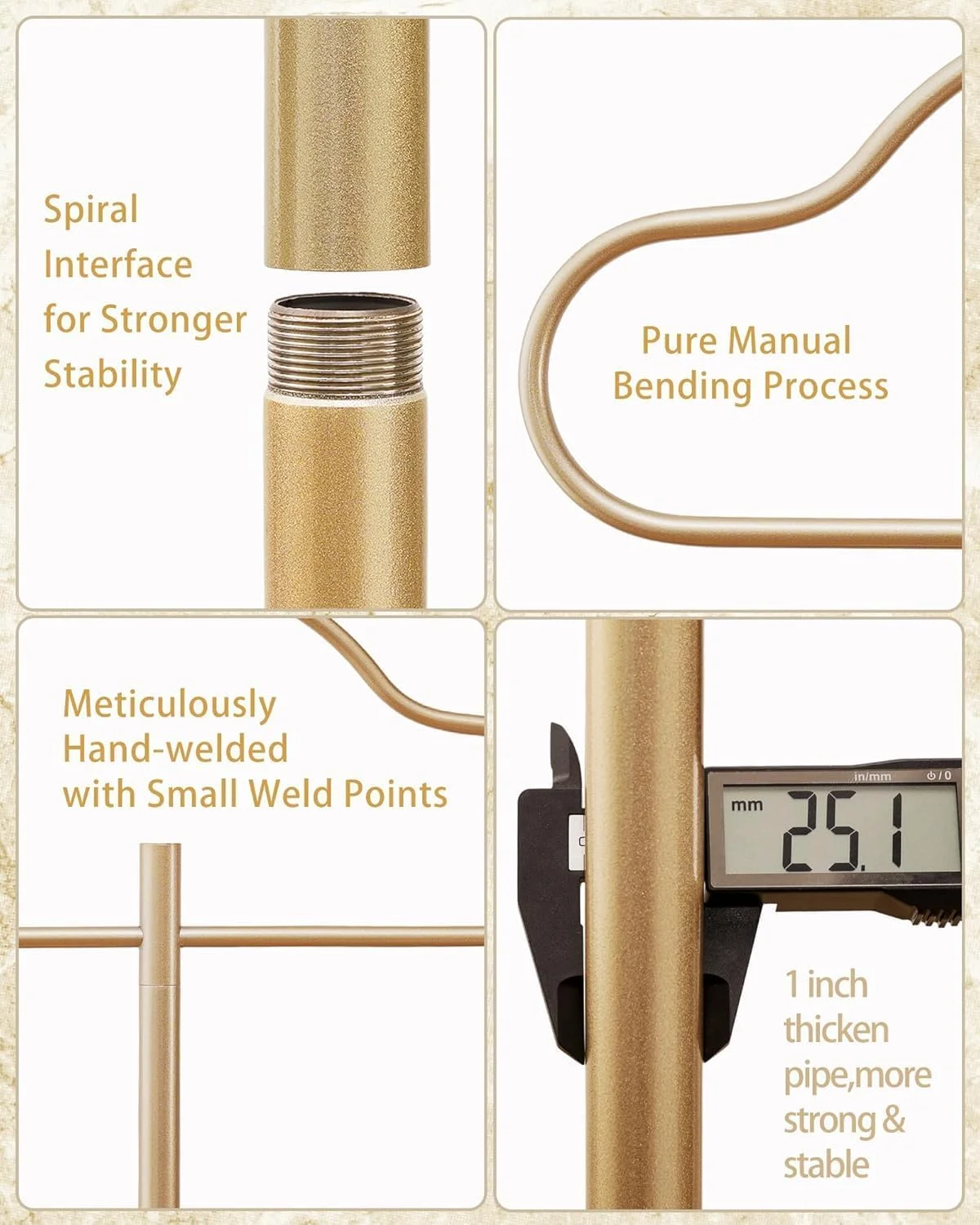 رگال لباس طلایی با پایه مرمر سنگین - رگال لباس ایستاده، استند نمایش پیراهن و لباس، رگال فلزی کوچک ایستاده برای گوشه، اتاق خواب، بوتیک، ورودی