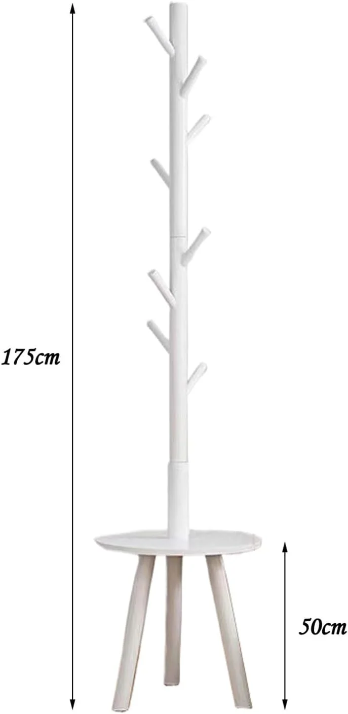 جالباسی ایستاده چوبی HYTTER با قفسه، جالباسی درختی عمودی با 8 آویز متحرک، مناسب برای منزل، راهرو، اتاق خواب و اتاق نشیمن (سفید)