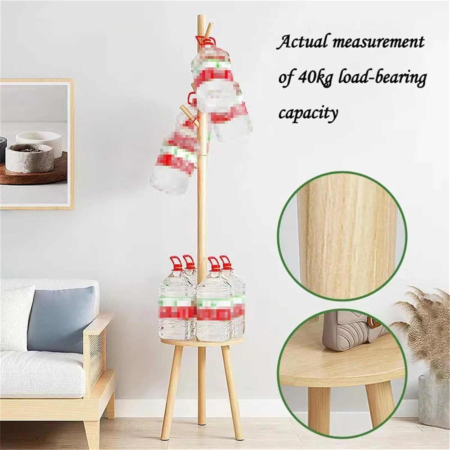 جالباسی ایستاده چوبی HYTTER با قفسه، جالباسی درختی عمودی با 8 آویز متحرک، مناسب برای منزل، راهرو، اتاق خواب و اتاق نشیمن (سفید)