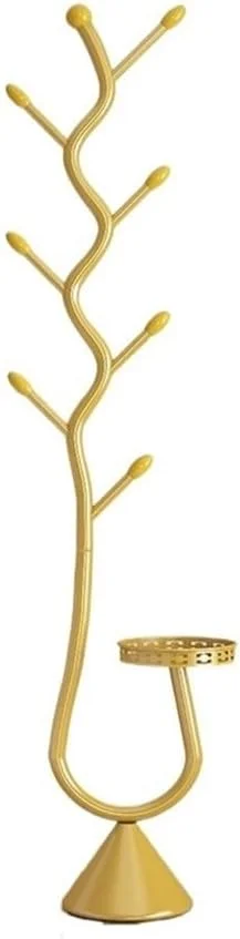 رخت آویز ایستاده لوکس با 6 آویز برای کلاه، ایده آل برای ورودی، اتاق خواب، راهرو و دفتر. رخت آویز مدل درختی (طلایی)