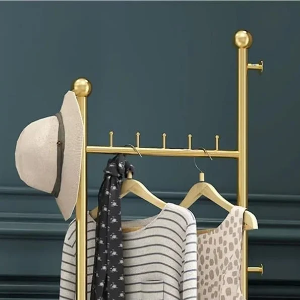 چوب لباسی ایستاده guiling-1986، رخت آویز فلزی ایستاده مناسب اتاق خواب و منزل، مناسب برای آویزان کردن کت، کلاه، شال گردن و کیف دستی (طلایی)