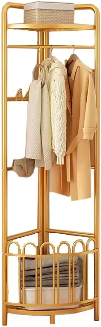 رخت آویز گوشه ای فلزی، جالباسی، درختی برای راهرو، آویز لباس با سبد ذخیره سازی و قلاب، مناسب برای گوشه، اتاق خواب، اتاق نشیمن، ورودی
