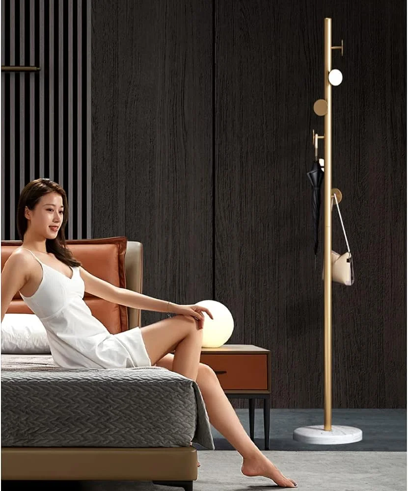 رخت آویز ایستاده با پایه مرمر و ۶ آویز، نصب فوق العاده آسان، بدون نیاز به ابزار، مناسب راهرو/ورودی برای لباس، کت و شلوار و لوازم جانبی