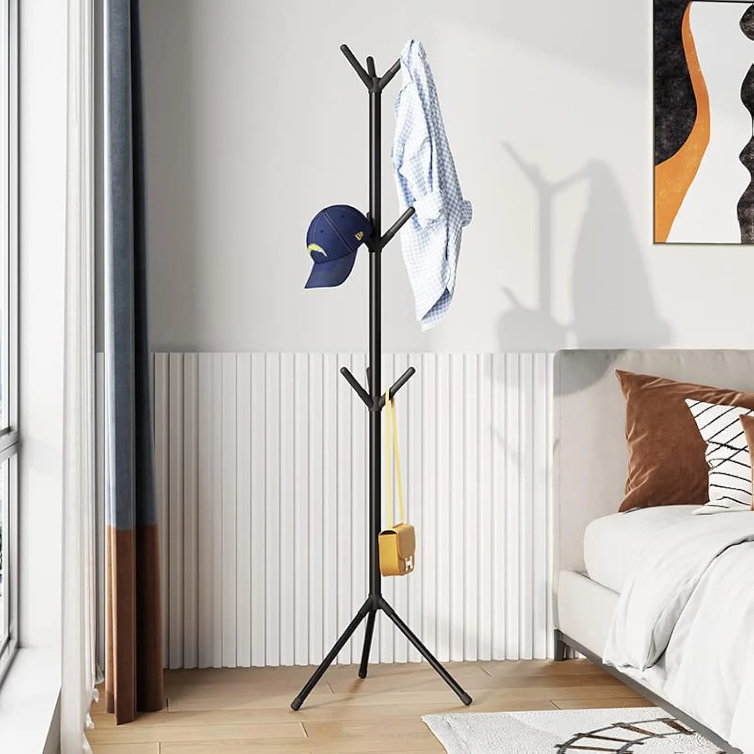 چوب لباسی ایستاده فلزی HALAYAYA، رخت آویز ایستاده برای کیف، کلاه، ژاکت، مناسب برای ورودی، نصب بدون نیاز به ابزار (مشکی) چوب لباسی ایستاده فلزی HALAYAYA، رخت آویز ایستاده برای کیف، کلاه، ژاکت، مناسب برای ورودی، نصب بدون نیاز به ابزار (مشکی)