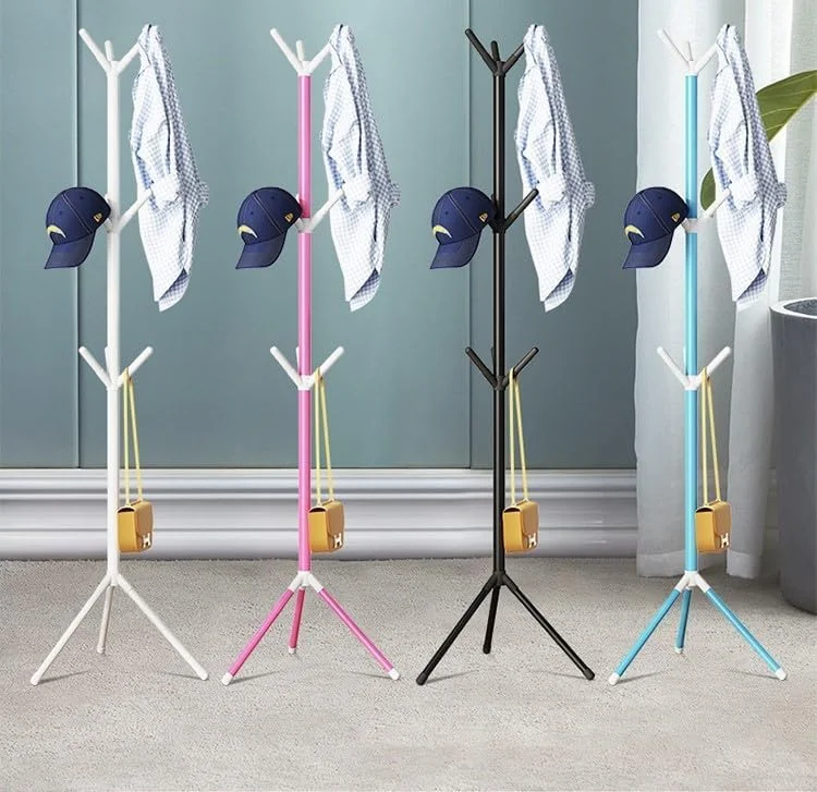 چوب لباسی ایستاده فلزی HALAYAYA، رخت آویز ایستاده برای کیف، کلاه، ژاکت، مناسب برای ورودی، نصب بدون نیاز به ابزار (مشکی)