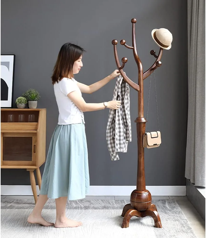 چوب لباسی ایستاده GZDodek از جنس چوب بلوط با ۸ آویز، نصب آسان برای لباس، کت و شلوار، لوازم جانبی در راهرو، ورودی، خانه، دفتر کار