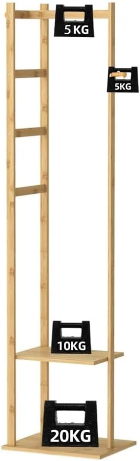 چوب لباسی ایستاده guiling-1986 از جنس بامبو با استحکام بالا، مناسب برای گوشه اتاق، دارای قلاب و قفسه، ایده آل برای اتاق خواب، دفتر کار یا ورودی