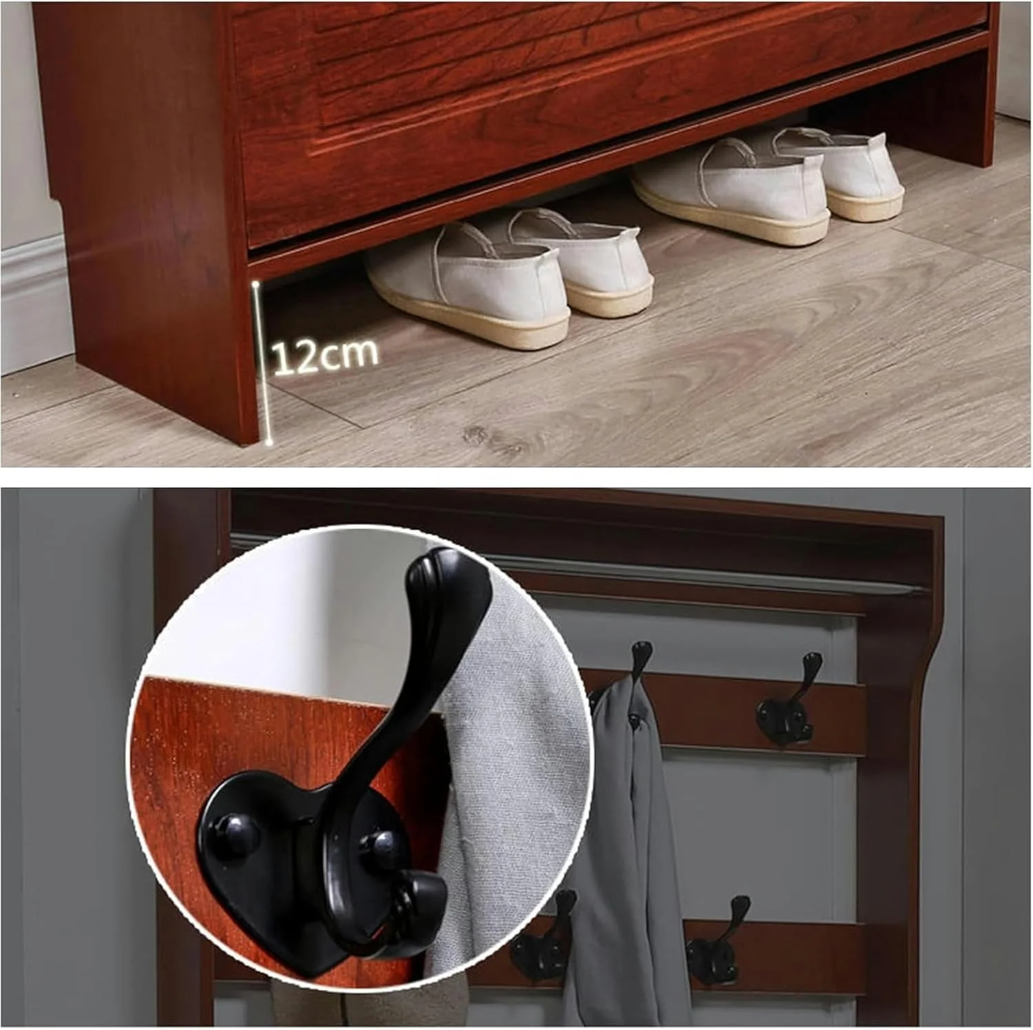 رخت آویز، چوب لباسی با فضای نگهداری کفش، رخت آویز با قفسه بالایی و قلاب، چوب و، برای راهرو، ورودی، دفتر کار (D-60X17X208Cm) رخت آویز، چوب لباسی با فضای نگهداری کفش، رخت آویز با قفسه بالایی و قلاب، چوب و، برای راهرو، ورودی، دفتر کار (D-60X17X208Cm)