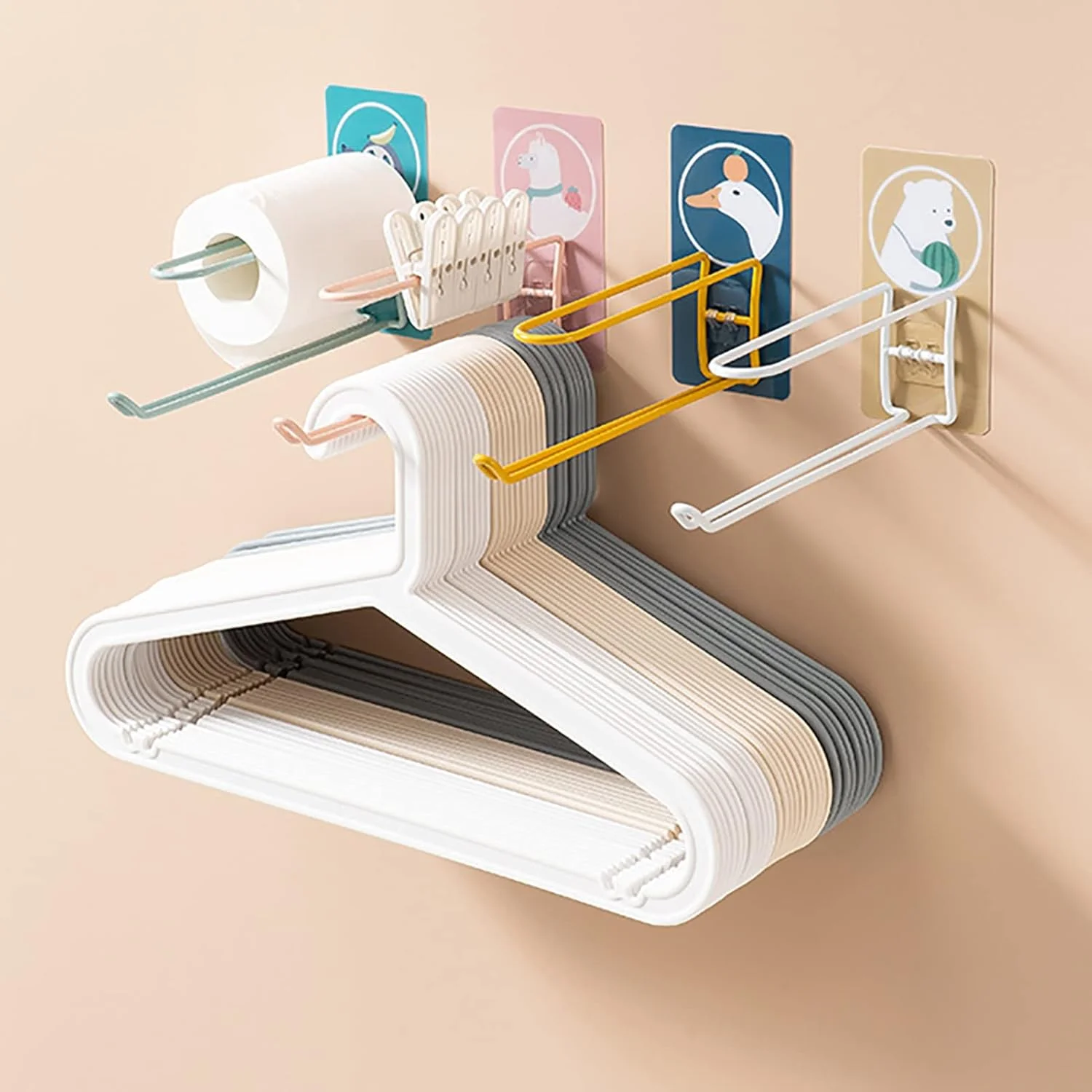 چوب لباسی دیواری با قفسه دو طبقه، ساخته شده از آهن فرفورژه با چسب اکریلیک، مناسب برای آویزان کردن لباس، سازماندهی چند منظوره و طراحی صرفه جویی در فضا چوب لباسی دیواری با قفسه دو طبقه، ساخته شده از آهن فرفورژه با چسب اکریلیک، مناسب برای آویزان کردن لباس، سازماندهی چند منظوره و طراحی صرفه جویی در فضا