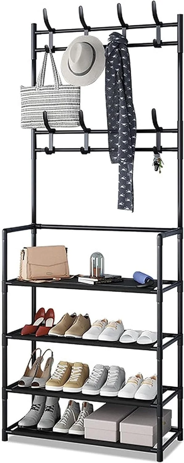 رخت آویز و جاکلاهی 2 در 1 سنگین - آویز فلزی ایستاده با قفسه برای ورودی، اتاق نشیمن، اتاق خواب و راهرو - راه حل نگهداری کفش مشکی (مشکی) رخت آویز و جاکلاهی 2 در 1 سنگین - آویز فلزی ایستاده با قفسه برای ورودی، اتاق نشیمن، اتاق خواب و راهرو - راه حل نگهداری کفش مشکی (مشکی)