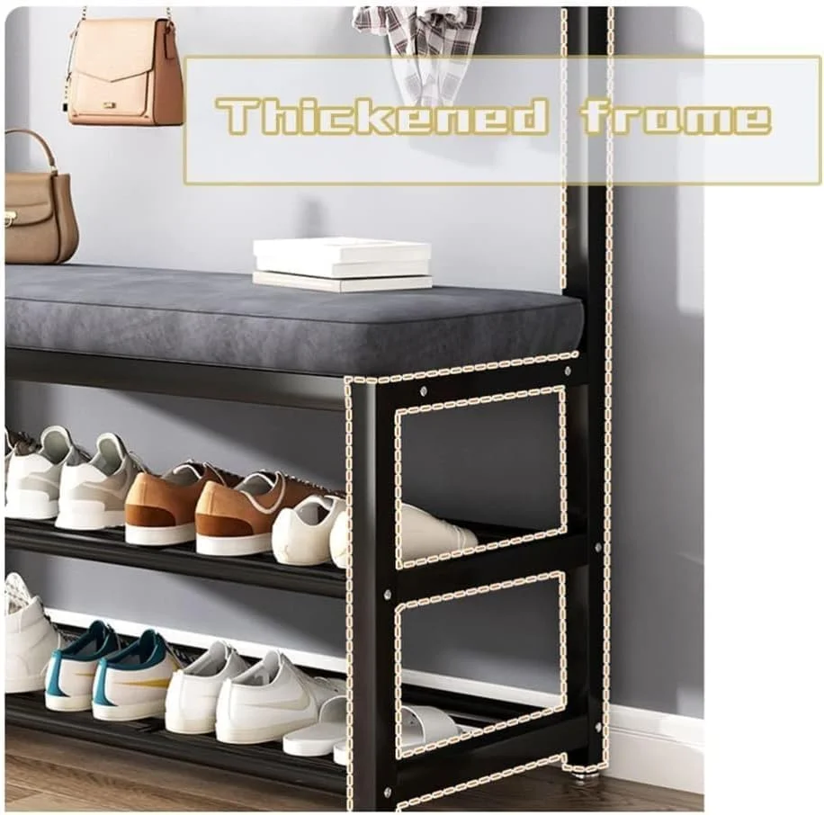 جاکفشی Hcosmy، نیمکت صندلی کفش، جاکفشی و رخت آویز چند منظوره، رخت آویز ایستاده صنعتی با نیمکت، درخت رخت آویز ایستاده، قفسه نگهداری ورودی، برای اتاق نشیمن، راهرو