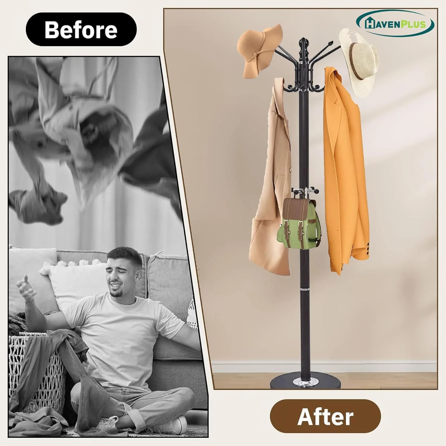 آویز لباس ایستاده فلزی HavenPlus، آویز لباس مدرن و کم جا با قلاب آویز لباس ایستاده فلزی HavenPlus، آویز لباس مدرن و کم جا با قلاب