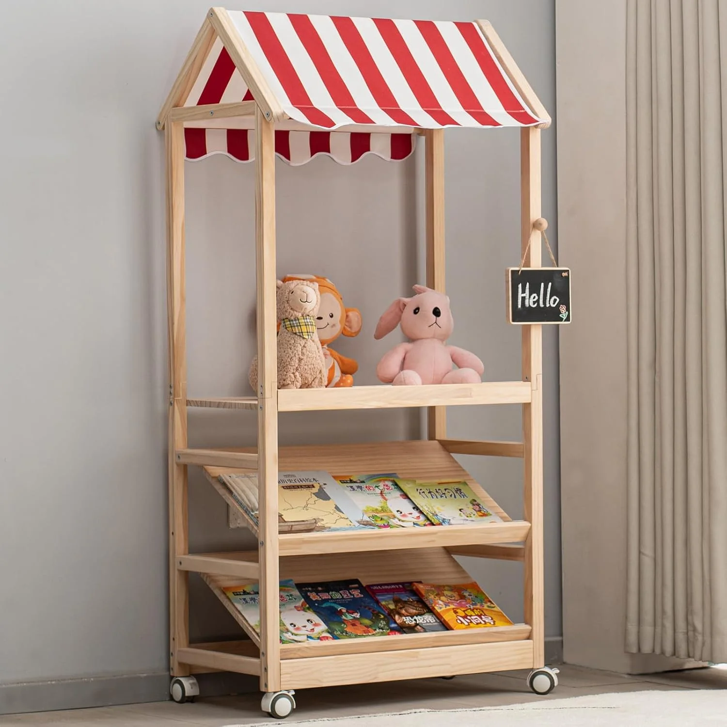 قفسه چوبی سه طبقه HaoGZMZFCL با چرخهای قفلدار برای جابجایی آسان، مناسب اتاق نشیمن، اتاق خواب، قفسه کتاب چوبی، قفسه لباس برای کتاب، اسباب بازی، لباس، دارای میله (سقف قرمز و سفید) قفسه چوبی سه طبقه HaoGZMZFCL با چرخهای قفلدار برای جابجایی آسان، مناسب اتاق نشیمن، اتاق خواب، قفسه کتاب چوبی، قفسه لباس برای کتاب، اسباب بازی، لباس، دارای میله (سقف قرمز و سفید)