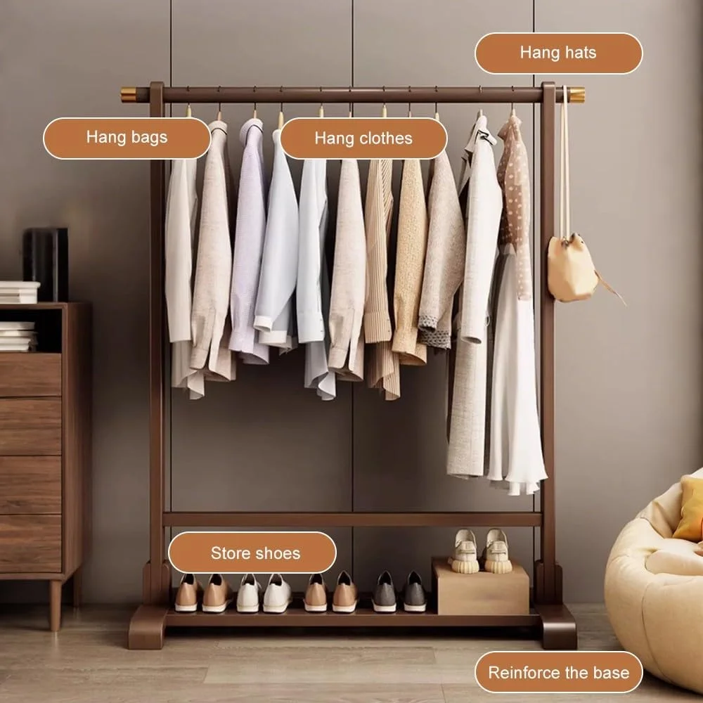 رگال لباس فلزی سنگین با چرخ - رگال لباس و قفسه نگهداری با میله های بالایی برای آویزان کردن لباس، راه حل فضای کمد فوری (B-120Cm X 40Cm X 166Cm)