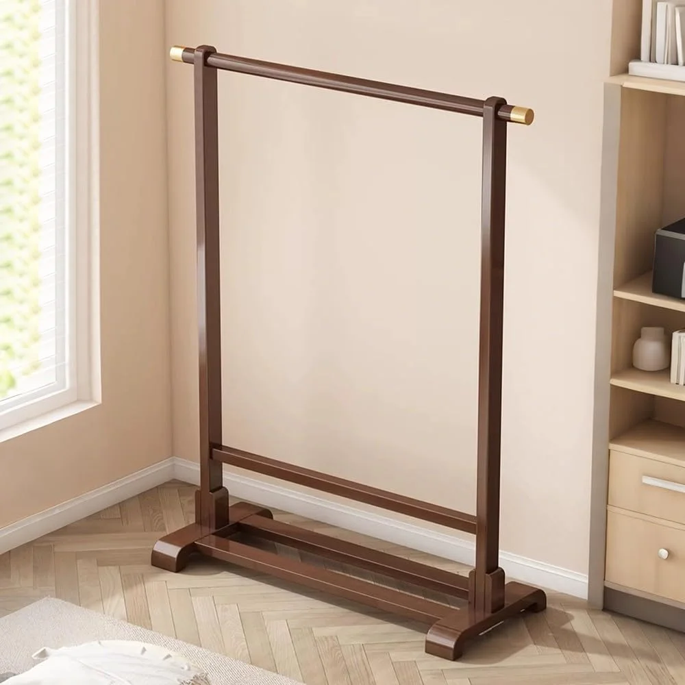 رگال لباس فلزی سنگین با چرخ - رگال لباس و قفسه نگهداری با میله های بالایی برای آویزان کردن لباس، راه حل فضای کمد فوری (B-120Cm X 40Cm X 166Cm)