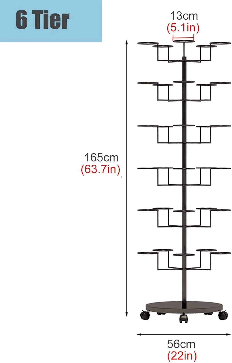 رگال کلاه ایستاده سنگین - استند چرخ دار نمایش کلاه و کلاه گیس، قفسه فلزی درختی با ظرفیت زیاد، راه حل مدرن نگهداری کلاه برای کلکسیون کلاه (سفید - 6 طبقه)