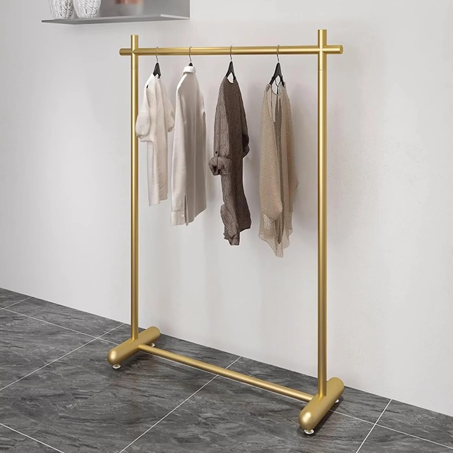 رگال لباس سنگین - رگال لباس فلزی مدرن تجاری ایستاده با مونتاژ آسان برای نمایش تکی لباس (طلایی - 120X40X160 سانتی متر)