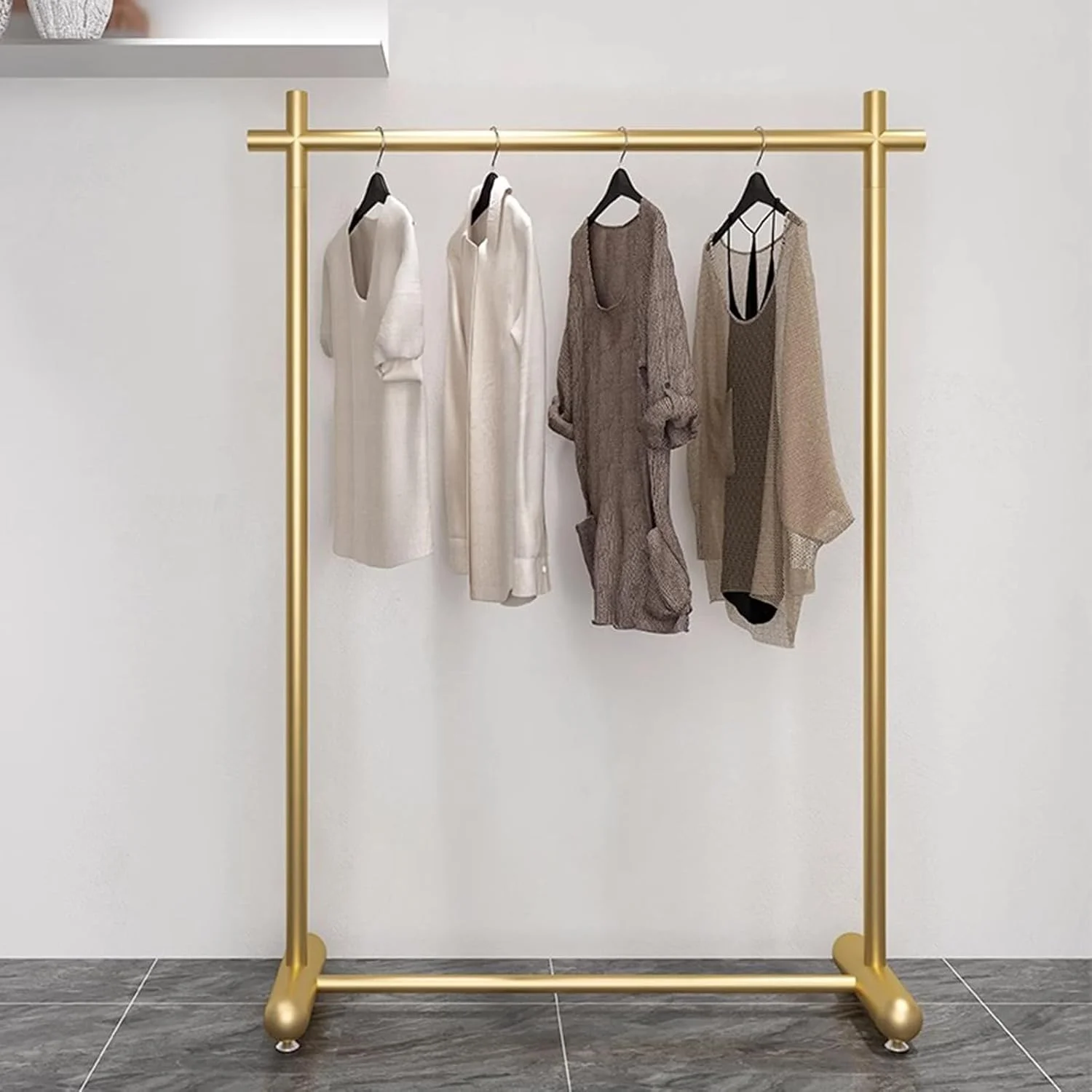 رگال لباس سنگین - رگال لباس فلزی مدرن تجاری ایستاده با مونتاژ آسان برای نمایش تکی لباس (طلایی - 120X40X160 سانتی متر)