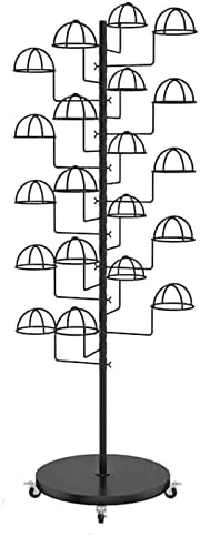 کابینت نمایش کلاه، قفسه نگهداری و سازمان دهنده کلاه با چرخ - استند نمایش چند لایه، برای کلاه‌های کابویی/کلاه‌گیس - قفسه درختی کلاه تجاری، با قابلیت جابجایی