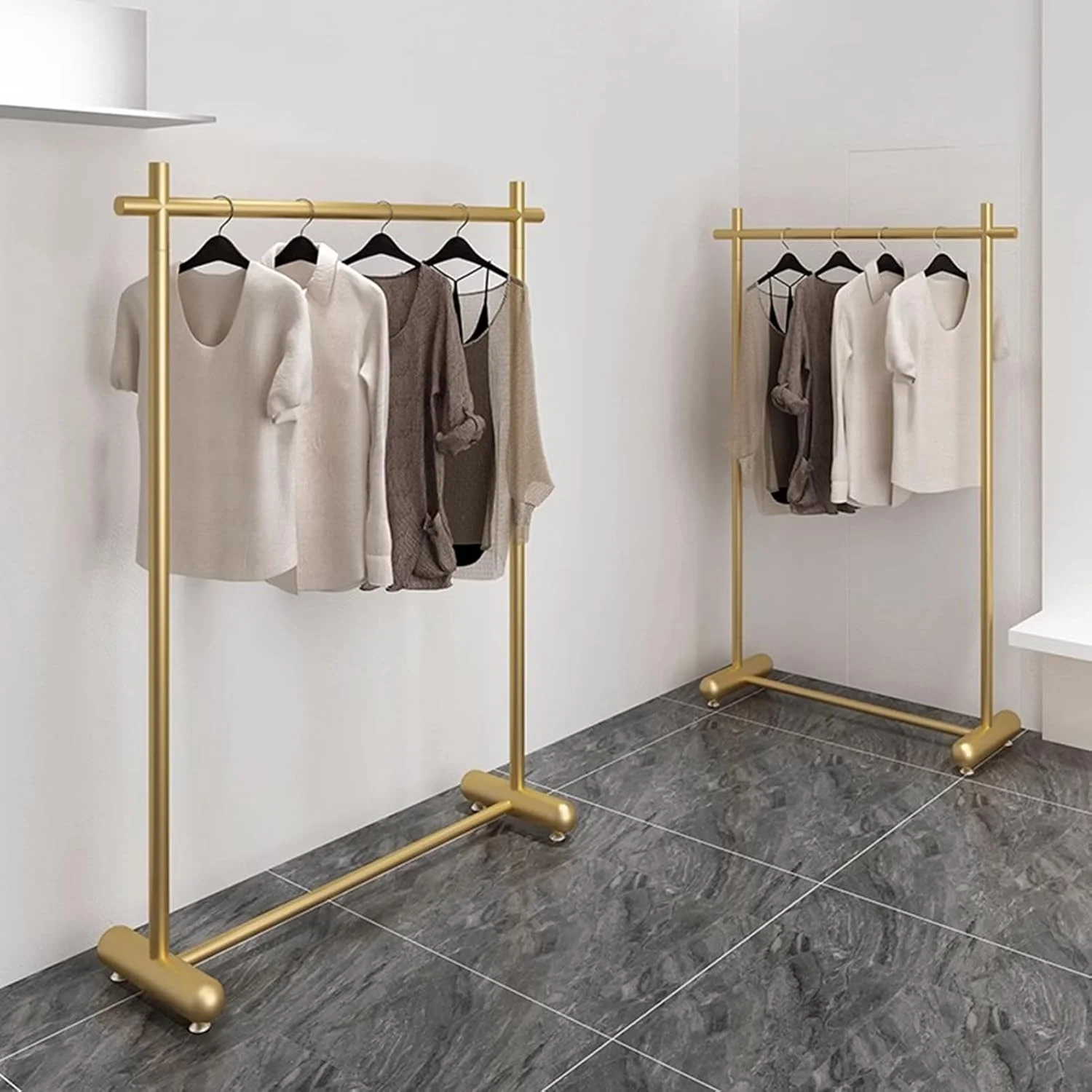 رگال لباس سنگین - رگال لباس فلزی مدرن تجاری ایستاده با مونتاژ آسان برای نمایش تکی لباس (طلایی - 120X40X160 سانتی متر)