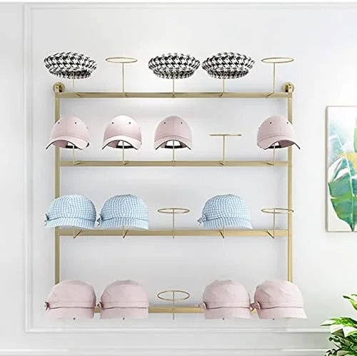 آویز کلاه دیواری با 20 حلقه، استند نمایش کلاه گیس فلزی مدرن با ظرفیت بالا برای کلاه های بیسبال/کلاه های کابویی/کلاه های فدورا، مونتاژ آسان (طلایی)