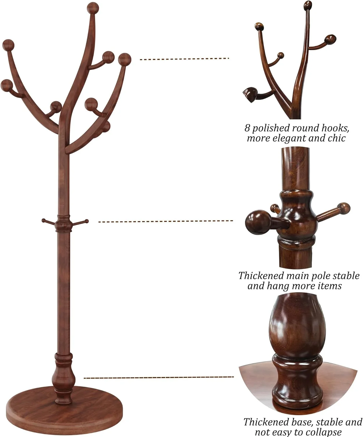 چوب لباسی ایستاده HOMEFORT، چوب لباسی چوبی با 11 آویز، چوب لباسی چوبی رابر با پایه گرد محکم، جالباسی کلاه وینتیج برای ورودی، راهرو، اتاق خواب، گردویی چوب لباسی ایستاده HOMEFORT، چوب لباسی چوبی با 11 آویز، چوب لباسی چوبی رابر با پایه گرد محکم، جالباسی کلاه وینتیج برای ورودی، راهرو، اتاق خواب، گردویی