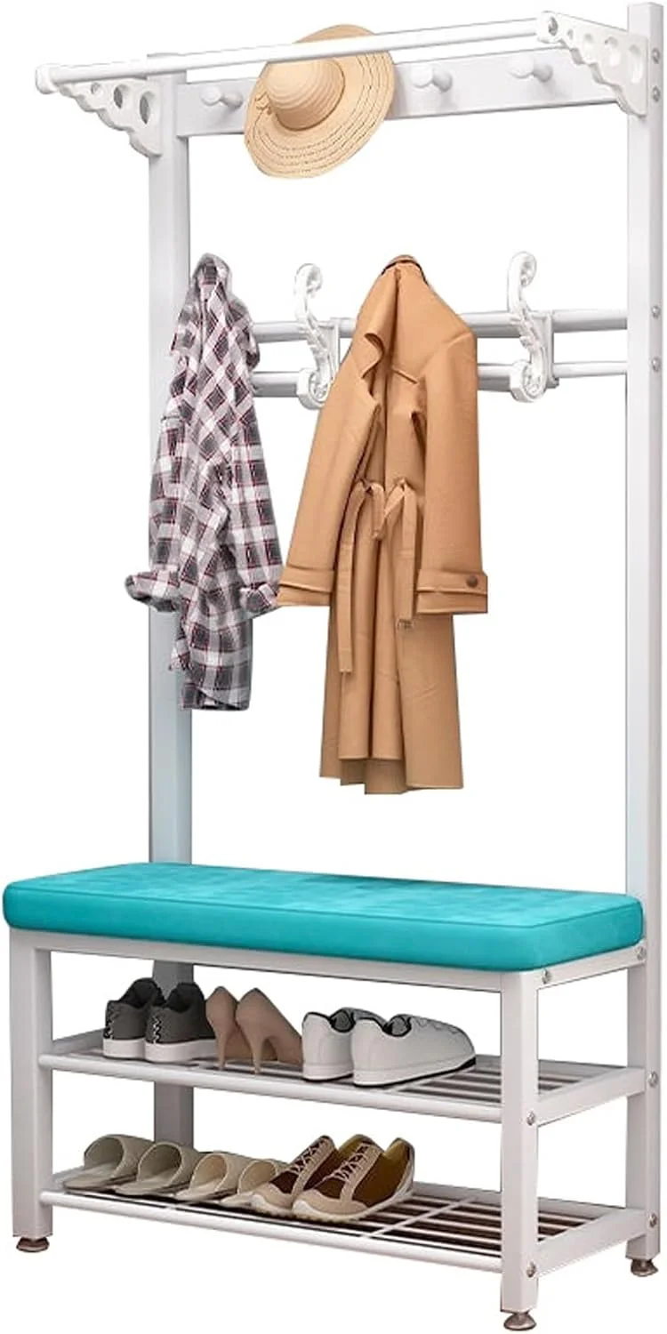 رخت آویز فلزی سنگین با نیمکت کفش و آویز، 4 در 1، ایستاده، مناسب برای لباس، کیف، کلاه - ایده آل برای ورودی منزل، راهرو (سفید - 80x32x172 سانتی متر) رخت آویز فلزی سنگین با نیمکت کفش و آویز، 4 در 1، ایستاده، مناسب برای لباس، کیف، کلاه - ایده آل برای ورودی منزل، راهرو (سفید - 80x32x172 سانتی متر)