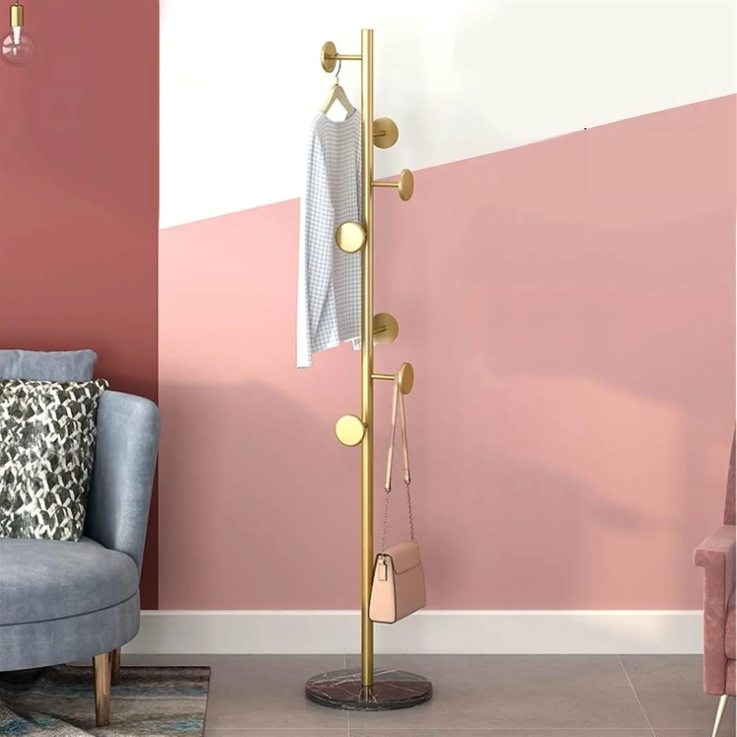 رخت آویز ایستاده 7 شاخه - فلزی طرح درختی برای کت، کلاه و کیف - راه حل شیک برای نگهداری وسایل در ورودی منزل