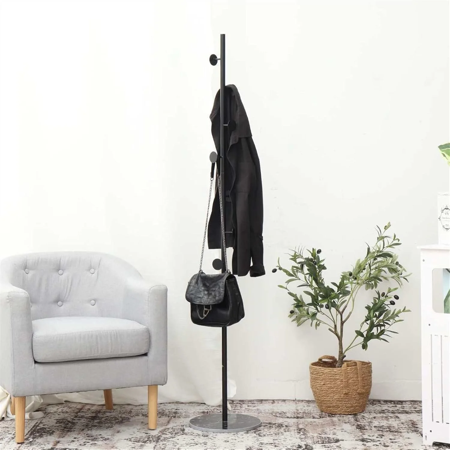 رخت آویز ایستاده 7 شاخه - فلزی طرح درختی برای کت، کلاه و کیف - راه حل شیک برای نگهداری وسایل در ورودی منزل