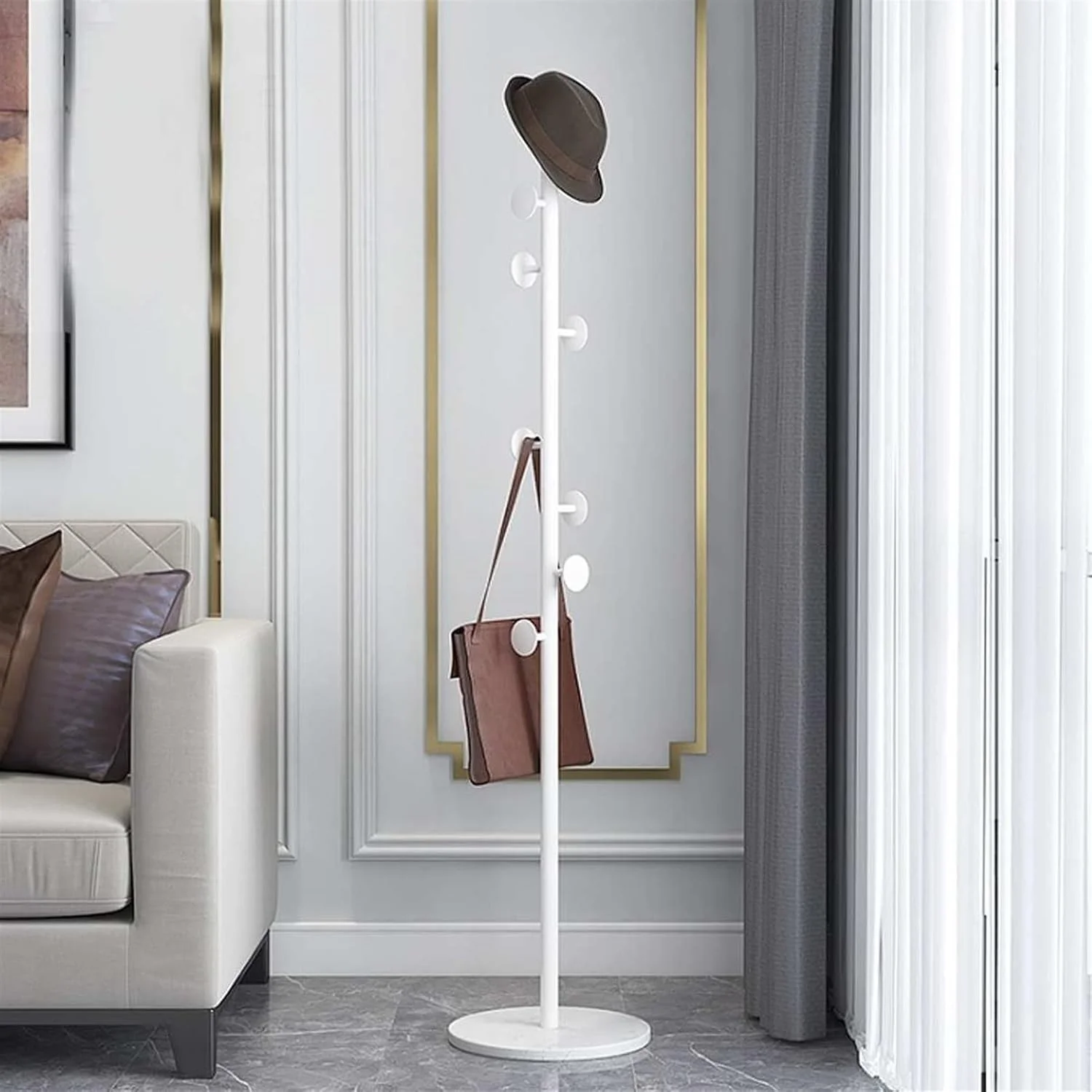 رخت آویز ایستاده 7 شاخه - فلزی طرح درختی برای کت، کلاه و کیف - راه حل شیک برای نگهداری وسایل در ورودی منزل