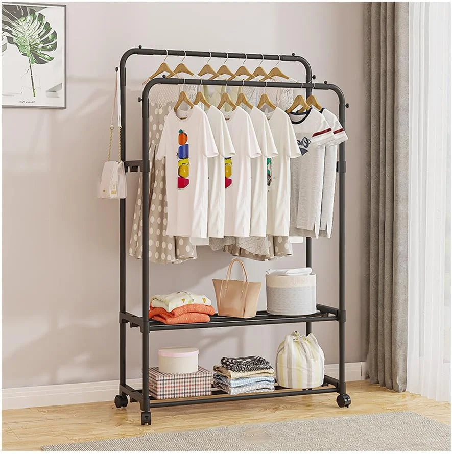 رخت آویز خانگی جمع و جور، رخت آویز چرخ دار با قابلیت قفل شدن، دو لایه فلزی برای آویزان کردن لباس، جاکفشی، دو میله، دو لایه (مشکی - 80 سانتی متر) رخت آویز خانگی جمع و جور، رخت آویز چرخ دار با قابلیت قفل شدن، دو لایه فلزی برای آویزان کردن لباس، جاکفشی، دو میله، دو لایه (مشکی - 80 سانتی متر)