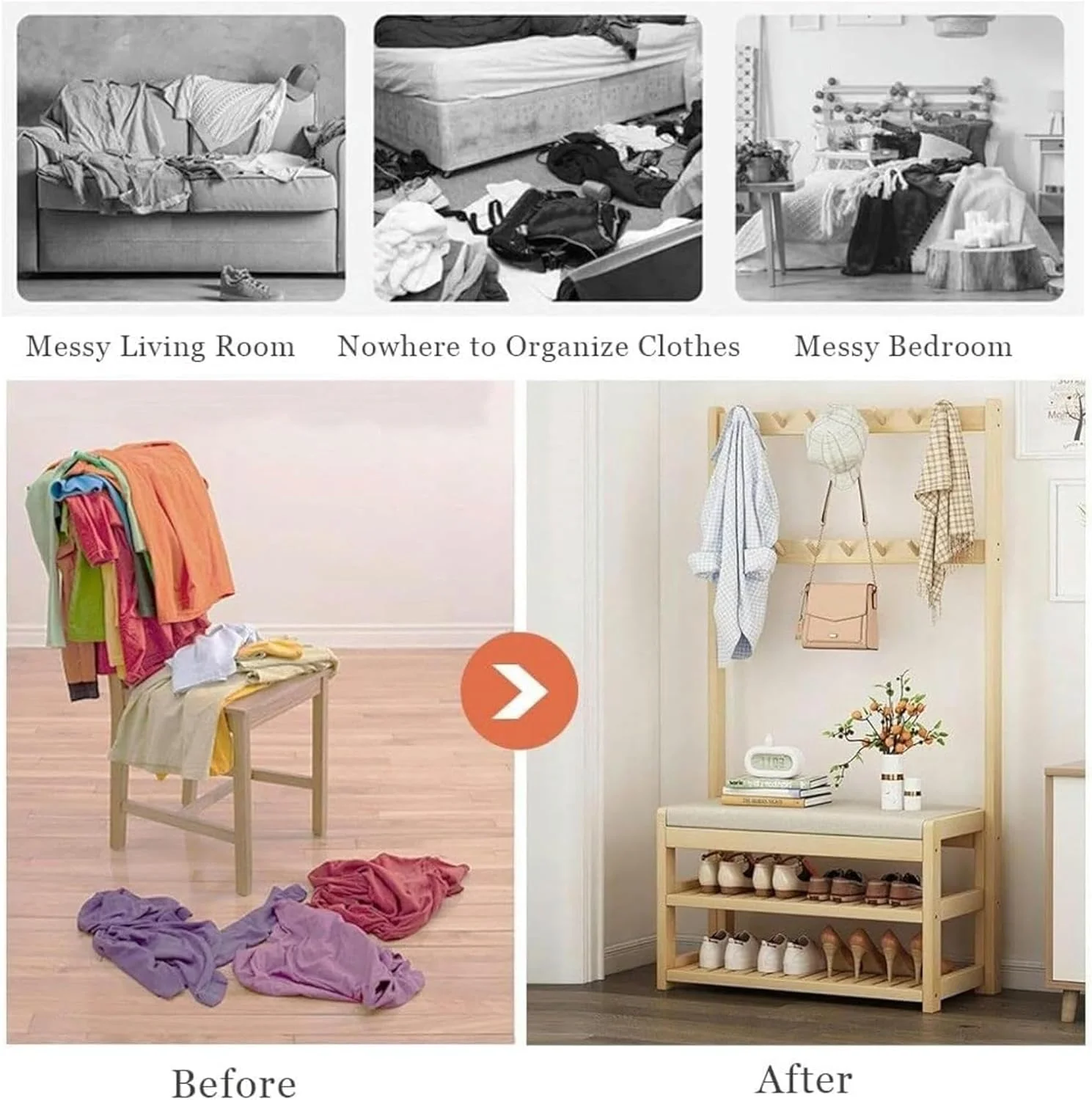 جالباسی ایستاده ۳ در ۱ مناسب ورودی، لابی، راهرو و غیره، قفسه نظم دهنده با نیمکت و ۵ قلاب دوتایی، آسان (۶۴X۳۱X۱۷۲.۵ سانتی متر) جالباسی ایستاده ۳ در ۱ مناسب ورودی، لابی، راهرو و غیره، قفسه نظم دهنده با نیمکت و ۵ قلاب دوتایی، آسان (۶۴X۳۱X۱۷۲.۵ سانتی متر)