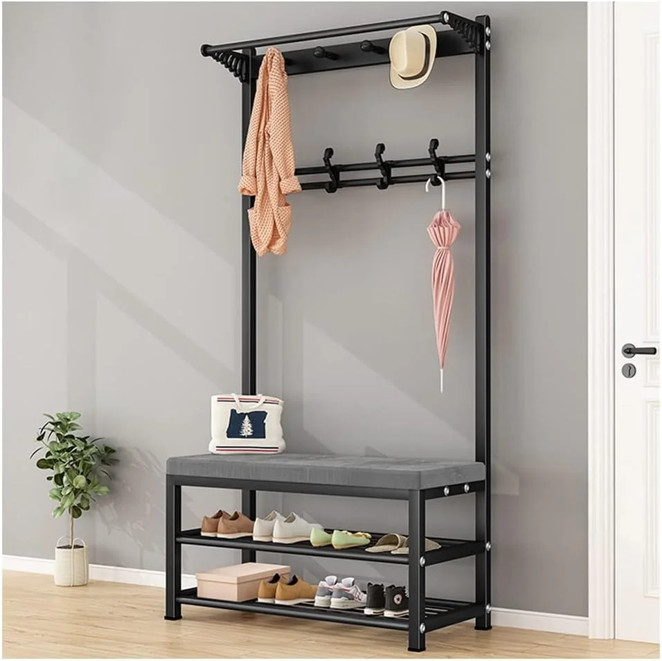 رخت آویز صنعتی 4 در 1 و نیمکت کفش مشکی و خاکستری، قفسه ذخیره سازی 2 طبقه، 4 قلاب، قاب فلزی، مبلمان ورودی چند منظوره برای خانه و دفتر (مشکی+خاکستری-60 * 33 * 170 سانتی متر) رخت آویز صنعتی 4 در 1 و نیمکت کفش مشکی و خاکستری، قفسه ذخیره سازی 2 طبقه، 4 قلاب، قاب فلزی، مبلمان ورودی چند منظوره برای خانه و دفتر (مشکی+خاکستری-60 * 33 * 170 سانتی متر)