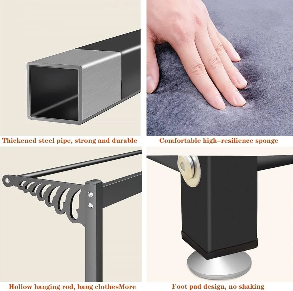 رخت آویز صنعتی 4 در 1 و نیمکت کفش مشکی و خاکستری، قفسه ذخیره سازی 2 طبقه، 4 قلاب، قاب فلزی، مبلمان ورودی چند منظوره برای خانه و دفتر (مشکی+خاکستری-60 * 33 * 170 سانتی متر)