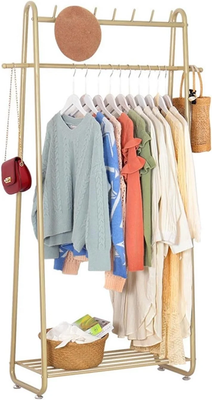 آویز لباس JUNCHENG1008 طلایی، قفسه نگهداری اتاق خواب، قفسه مدرن آویز لباس خانگی، آویز لباس چند منظوره فضای باز (طلایی)