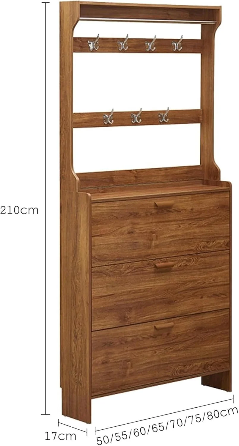 جالباسی دیواری با قفسه و محل نگهداری کفش، نظم دهنده ورودی مستقل با آویز، جاکفشی و محلی برای نگهداری وسایل در ورودی و راهرو. (D-65X17X208Cm)