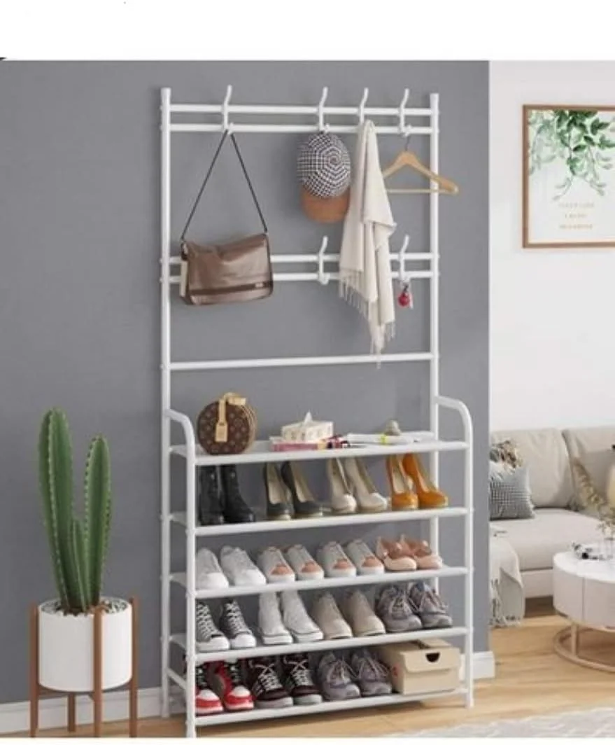رخت آویز استیل KUTIS - جا کفشی 5 طبقه، آویز لباس، کلاه، چتر و جا کفشی، استند آویز لباس و پارچه (173 x 60 x 26 سانتی متر، سفید) رخت آویز استیل KUTIS - جا کفشی 5 طبقه، آویز لباس، کلاه، چتر و جا کفشی، استند آویز لباس و پارچه (173 x 60 x 26 سانتی متر، سفید)