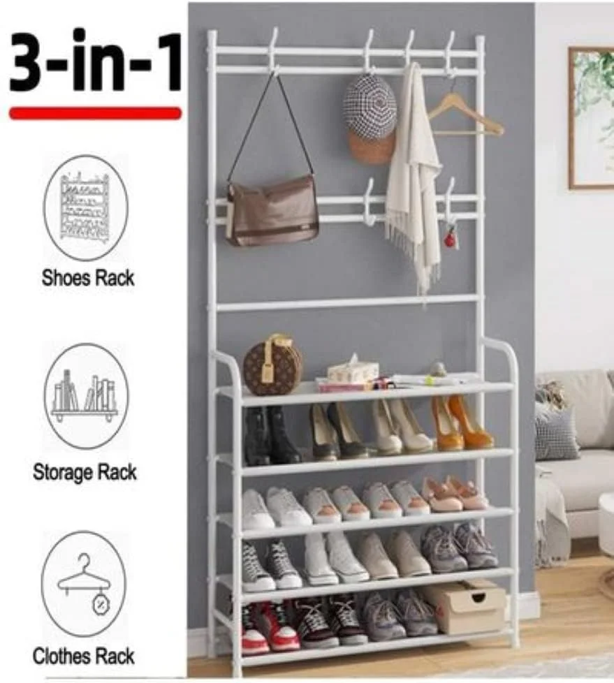 رخت آویز استیل KUTIS - جا کفشی 5 طبقه، آویز لباس، کلاه، چتر و جا کفشی، استند آویز لباس و پارچه (173 x 60 x 26 سانتی متر، سفید) رخت آویز استیل KUTIS - جا کفشی 5 طبقه، آویز لباس، کلاه، چتر و جا کفشی، استند آویز لباس و پارچه (173 x 60 x 26 سانتی متر، سفید)