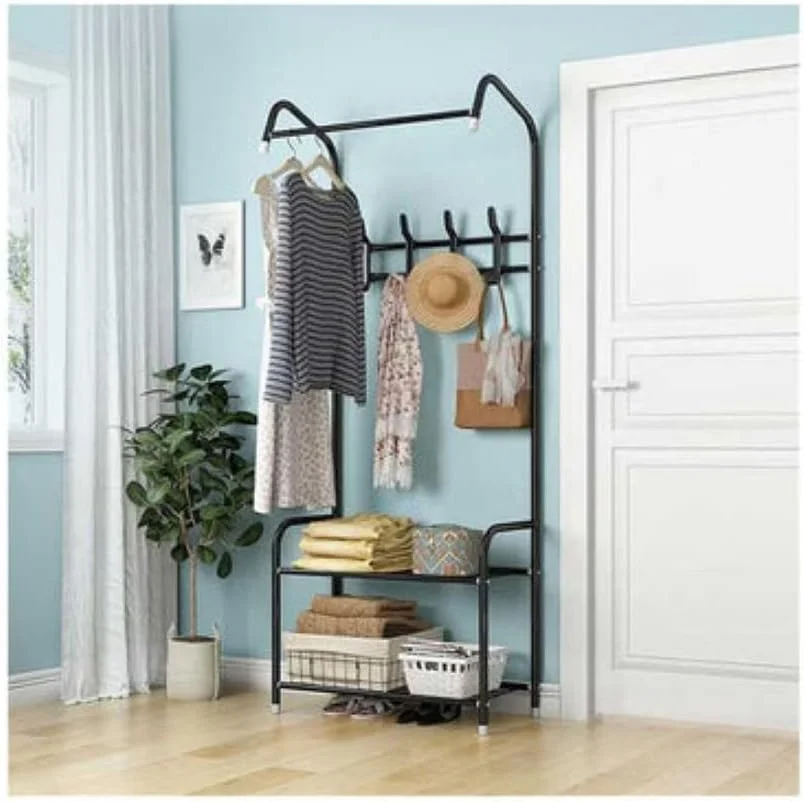 رگال لباس استیل KUTIS – دارای دو طبقه جاکفشی با 8 آویز برای کلاه، چتر و کت (57 x 165 x 30 سانتی متر، مشکی)