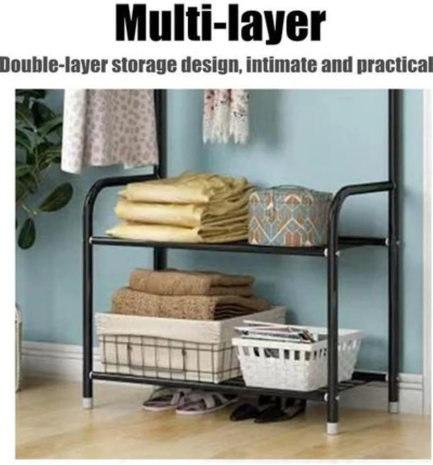 رگال لباس استیل KUTIS – دارای دو طبقه جاکفشی با 8 آویز برای کلاه، چتر و کت (57 x 165 x 30 سانتی متر، مشکی)