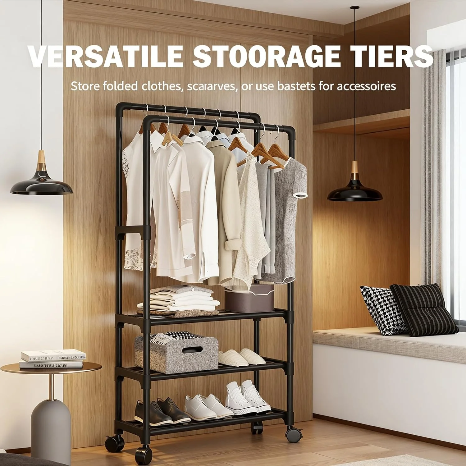 رگال لباس KUKUMAJI، رگال آویز لباس دو میله ای، استند سازمان دهنده لباس سنگین، استوریج چند منظوره با چرخ برای پیراهن، لباس، اتاق خواب، کمد، رختکن رگال لباس KUKUMAJI، رگال آویز لباس دو میله ای، استند سازمان دهنده لباس سنگین، استوریج چند منظوره با چرخ برای پیراهن، لباس، اتاق خواب، کمد، رختکن