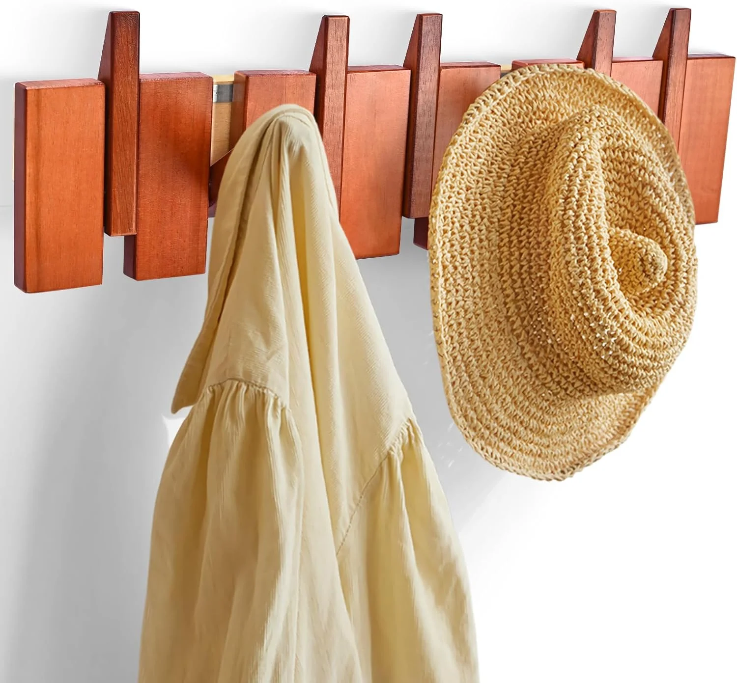 چوب لباسی دیواری کلوتسکی، چوب لباسی مدرن با 7 قلاب تاشو چوبی، چوب لباسی چوبی برای ورودی، اتاق خواب، حمام چوب لباسی دیواری کلوتسکی، چوب لباسی مدرن با 7 قلاب تاشو چوبی، چوب لباسی چوبی برای ورودی، اتاق خواب، حمام