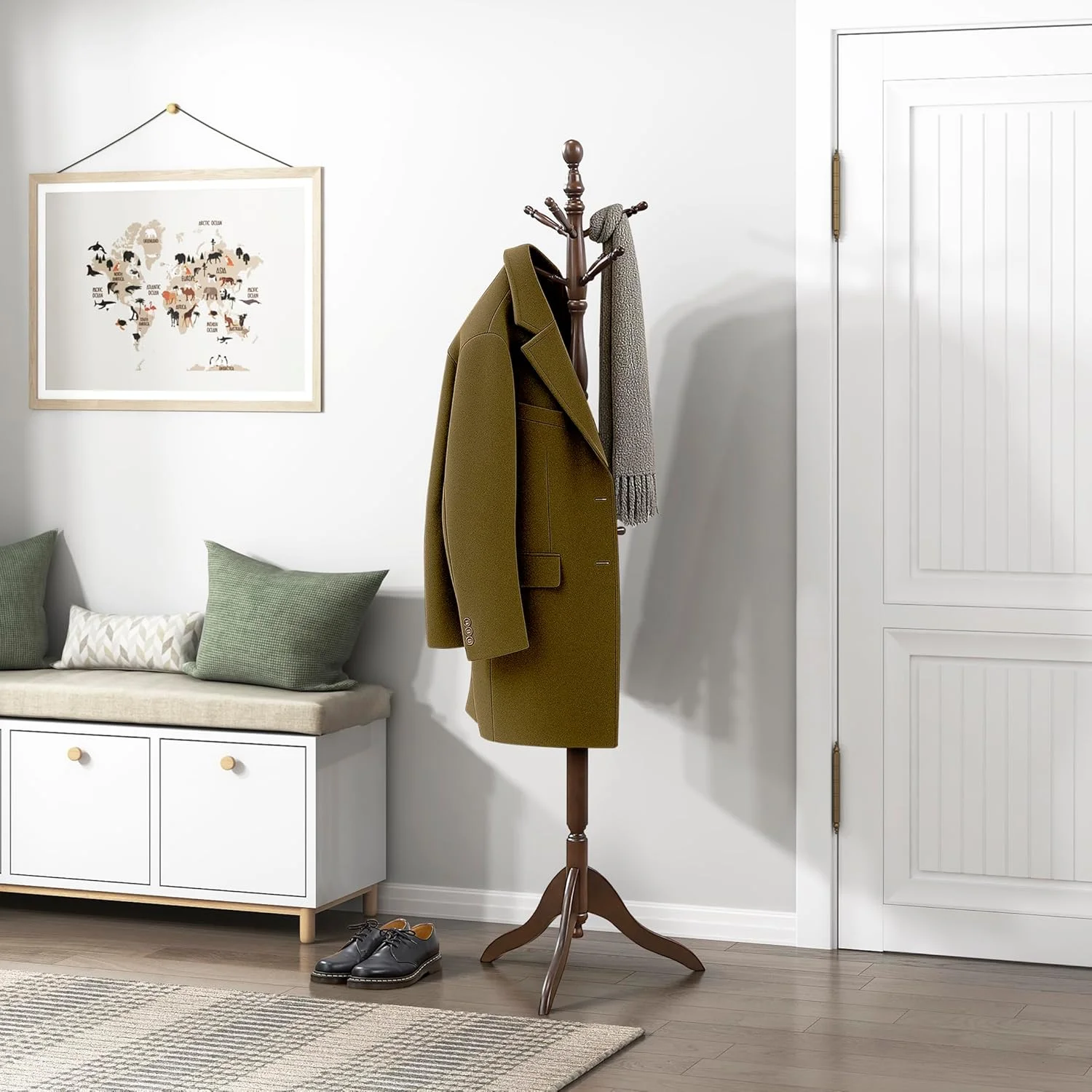 جالباسی ایستاده چوبی محکم لغتنامه با 10 آویز برای کلاه، شال گردن، کیف دستی، جالباسی چوبی 3 طبقه مستقل مناسب برای اتاق خواب، ورودی، راهرو، دفتر کار، قهوه ای تیره جالباسی ایستاده چوبی محکم لغتنامه با 10 آویز برای کلاه، شال گردن، کیف دستی، جالباسی چوبی 3 طبقه مستقل مناسب برای اتاق خواب، ورودی، راهرو، دفتر کار، قهوه ای تیره